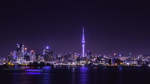 Auckland city skyline with Skytower at night