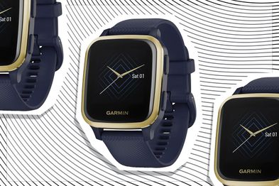 9PR: Garmin Venu Sq Music, GPS Fitness Smartwatch, Navy/Light Gold
