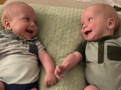 The adorable twin babies meet each other for the first time