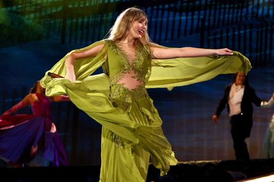 Taylor Swift performs on stage at Melbourne Cricket Ground on February 16, 2024 in Melbourne, Australia. 