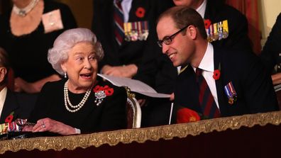The Queen and Prince William at  Royal Albert Hall in 2015.