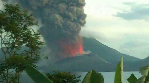 Smoke and ash from Mt Tavurvur has billowed from the volcano as it roared into life. (Photo: Philip Onaga)