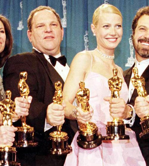 Harvey Weinstein and Gwyneth Paltrow with Oscars for the film Shakespeare In Love. 