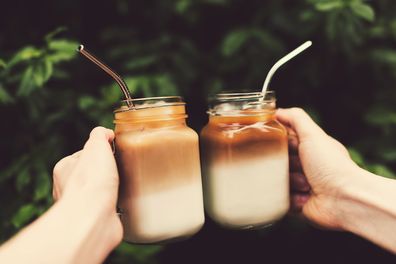 Iced coffees in glass jars