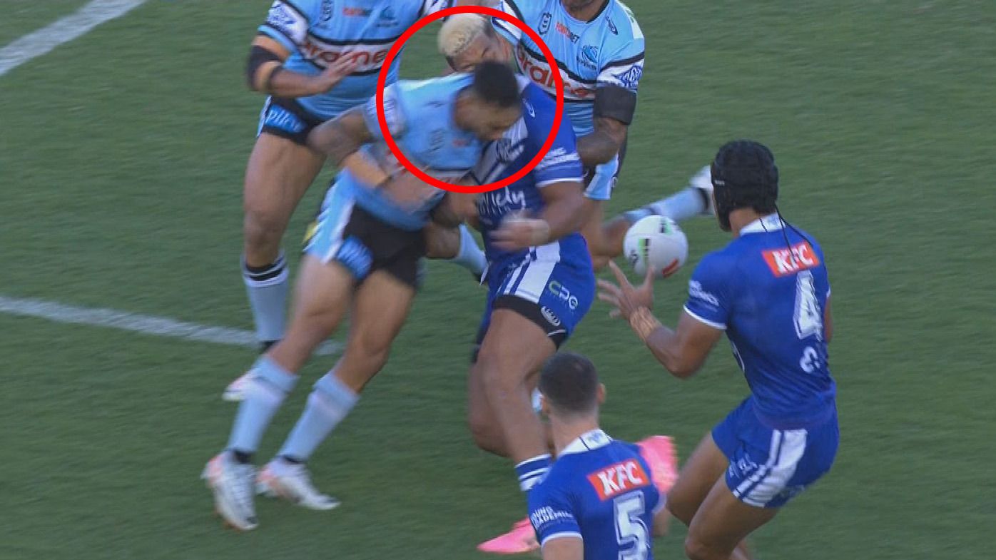 Briton Nikora was sent to the sin bin for this hit on Viliame Kikau.