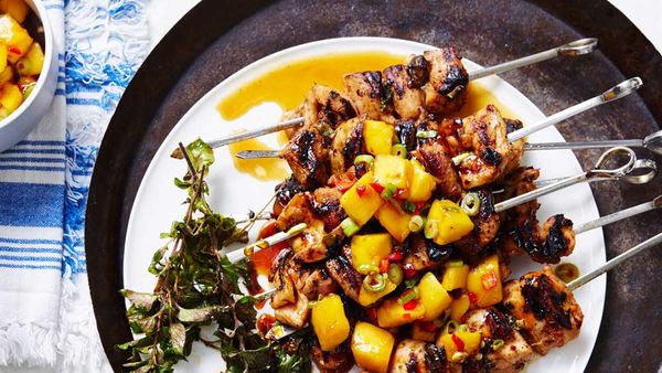 Portuguese chicken skewers with sauteed chilli mango recipe