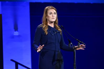Sarah Ferguson, then the Duchess of York, speaks on stage during the Global Citizen Prize event in New York City at Spring Studios on May 1, 2024.