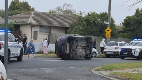 Witnesses to the Seaford crash yesterday afternoon say it was a miracle no one was injured when the blue Volkswagen ﻿Golf crashed into two parked cars and flipped on Centenary Street around school pickup time.