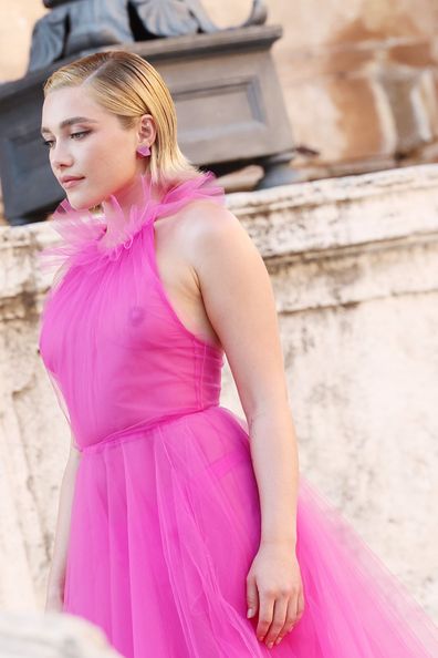 Florence Pugh Pastel Pink Suit, Stylish Suit