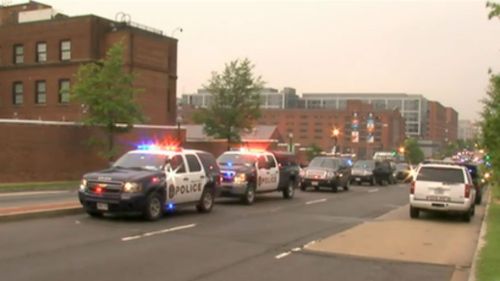 Police and other federal agency vehicles on the scene in Washington DC.