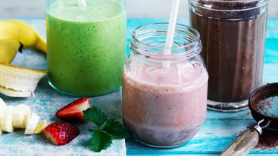 Recipe: <a href="http://kitchen.nine.com.au/2017/10/04/14/45/dairy-free-banana-strawberry-smoothie" target="_top">Dairy free banana, strawberry smoothie</a>