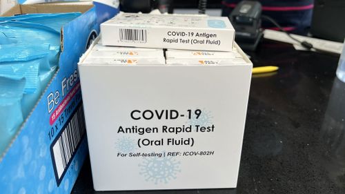 Rapid tests being sold at a service station in Sydney's Edgecliff for $30 each.