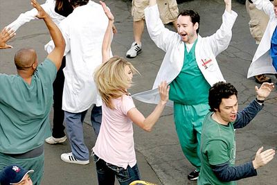 <B>The musical episode:</B> 'My Musical', season six.<br/><br/><B>Details:</B> A patient at Sacred Heart has a gigantic aneurysm in her brain which makes her perceive everything in song. While it might seem like a farfetched excuse for a musical episode, <I>Scrubs</I>' creators insist it's based on a real medical condition.<br/><br/><B>Standout numbers:</B> In 'Guy Love', best pals JD and Turk serenade their undying bromance. There's also the delightfully titled 'Everything Comes Down to Poo'.