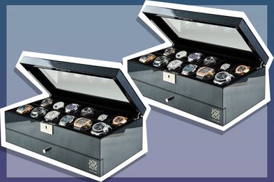 HAWK & GABLE Specter Valet Premium 12 Slot Watch Box Organizer with Lock and Glass Display