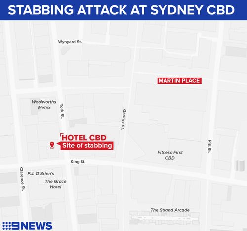 Map of Sydney stabbing, which occured near King and Clarence St.