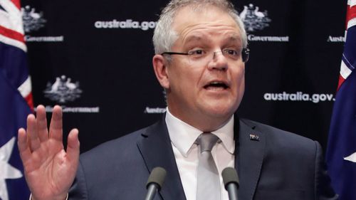 Prime Minister Scott Morrison during a press conference on the government's response to the COVID-19 coronavirus pandemic, at Parliament House