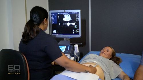 Olivia Densley undergoes an ultrasound.