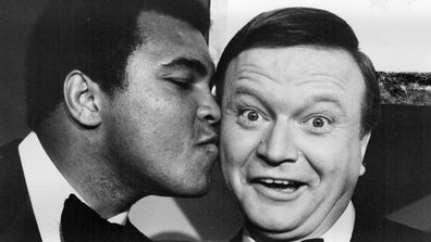 Legendary boxer Muhammad Ali congratulates Bert Newton on winning the Gold Logie. on March 19, 1979. 