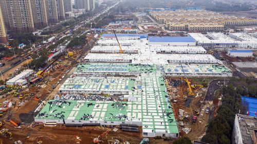 The Huoshenshan temporary field hospital under construction is considered nearing completion in Wuhan, central China's Hubei Province.