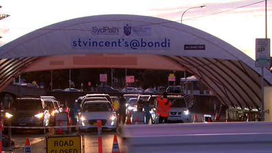 Large testing queues were seen at the Bondi clinic last night, hours after the new cases were announced.