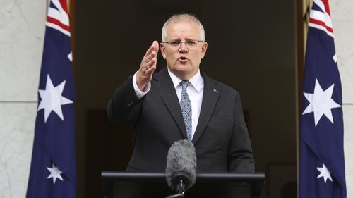 Prime Minister Scott Morrison during a press conference after National Cabinet. 