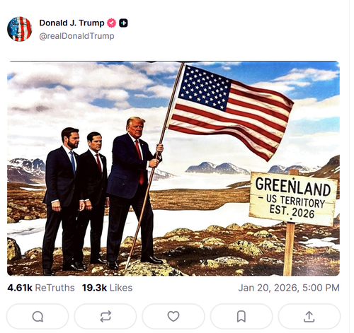 Trump Greenalnd ameaça Verdade Social