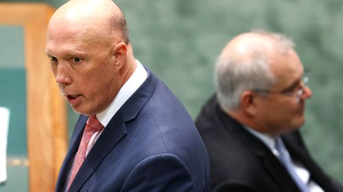 Peter Dutton has angrily denied claims by former foreign minister Bob Carr that he was the cabinet minister who leaked a series of text messages about Prime Minister Scott Morrison.