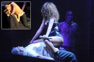 Chris Brown and Rihanna might have their very public differences, but onstage, sometimes, it’s hard to tell them apart. Britney wasn’t the only one getting her grind on in 2011, with Rihanna straddling and riding a 60-year-old audience member and Chris Brown dry-humping a female fan (she wasn’t as immobilised as Rihanna’s pensioner, she got into it and started stroking his chest!).