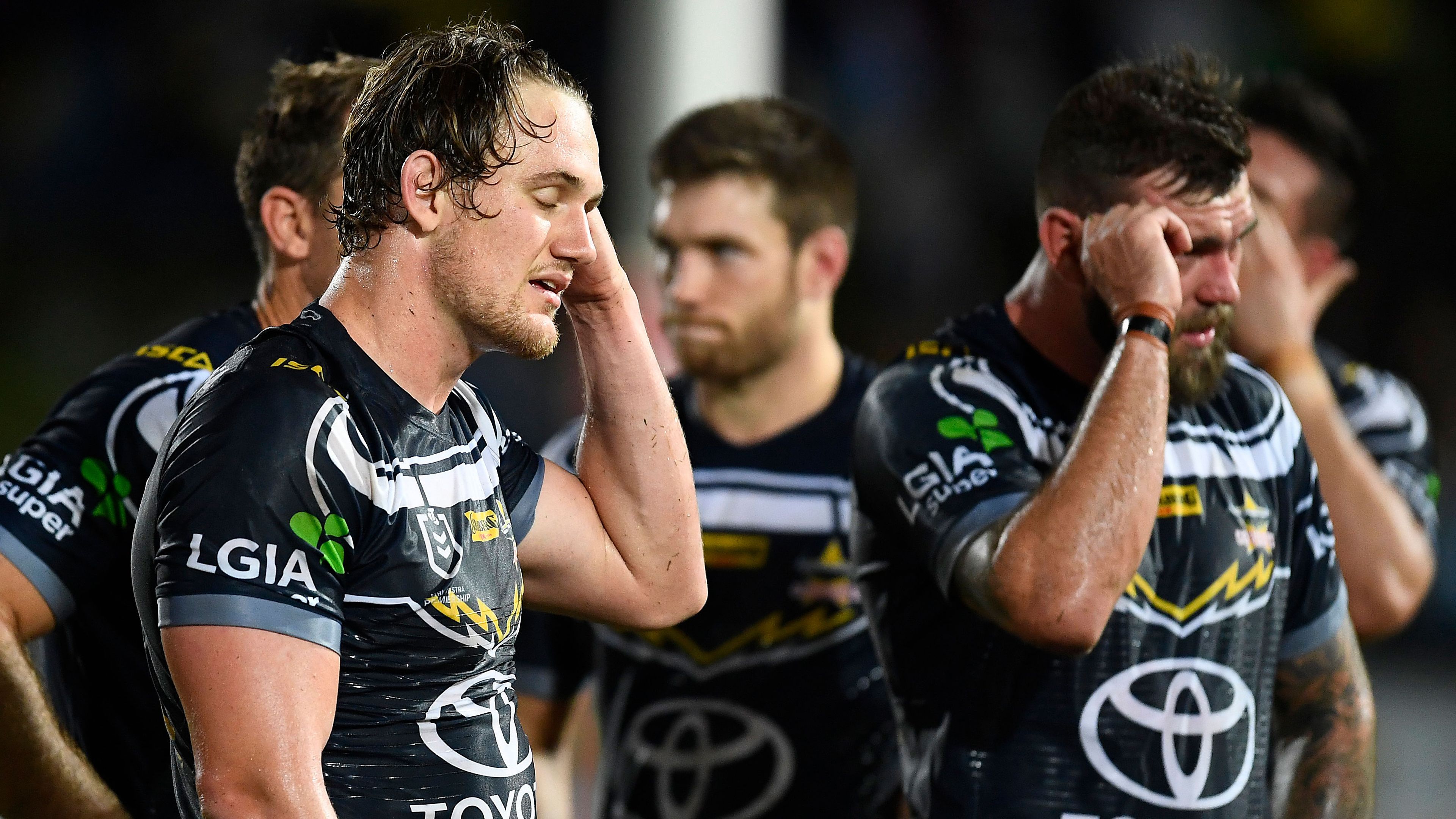 North Queensland Cowboys players react to another loss.