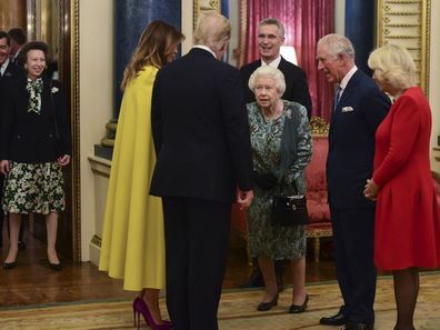 Princess Anne watches the Queen greet Donald Trump at Buckingham Palace.