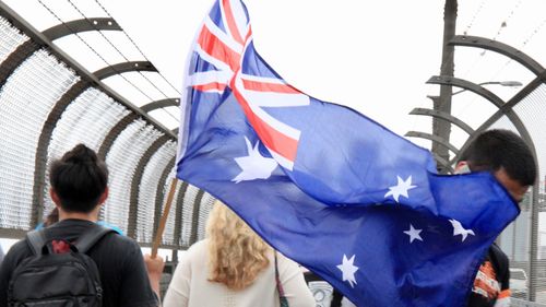 Revelers in Sydney celebrate Australia Day on the Harbour Bridge.