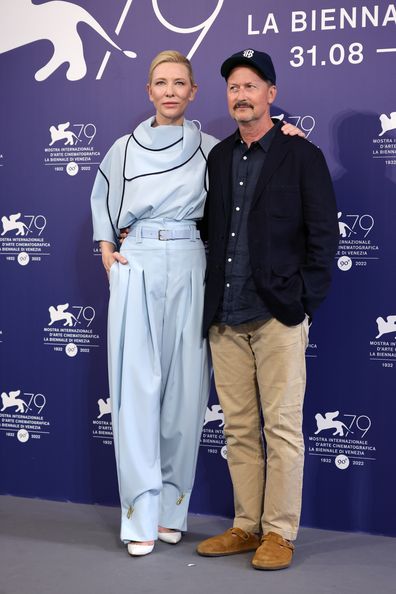 Cate Blanchett and director Todd Field attend the photocall for "Tar" at the 79th Venice International Film Festival on September 01, 2022 in Venice, Italy