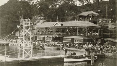 Swimming carnival, Roseville Baths, c. 1930s, by Sam Hood