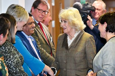 SWINDON, ENGLAND - JANUARY 20: Camilla, Duchess of Cornwall meets staff during a visit to Prospect Hospice on January 20, 2020 in Swindon, England. The visit is in celebration of Prospect Hospice's 40th anniversary year. (Photo by WPA Pool/Getty Images)