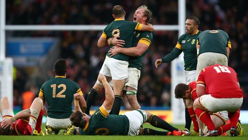 The Springboks celebrate reaching the semi-finals. (Getty)