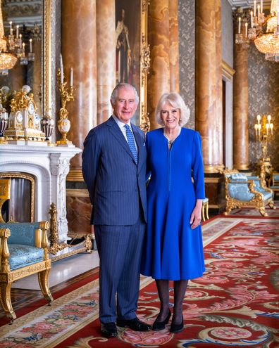 King Charles and Queen Consort Camilla - LONDON, ENGLAND - APRIL 28: (EDITORIAL USE ONLY. IMAGE MUST NOT BE USED AFTER 00:01 TUESDAY MAY 9, 2023 WITHOUT PRIOR APPROVAL FROM BUCKINGHAM PALACE. NO SALES. 
