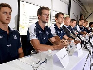 James Magnussen alongside swimming's other so-called 'Stilnox Six'. (Getty)