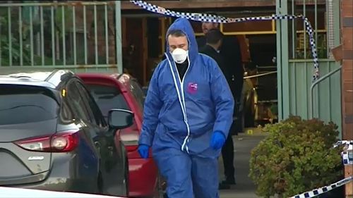 Crime scene investigators at the Brighton Le Sands home on Sunday. Picture: 9NEWS