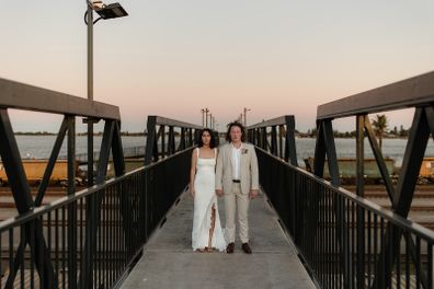 Wedding couple on bridge