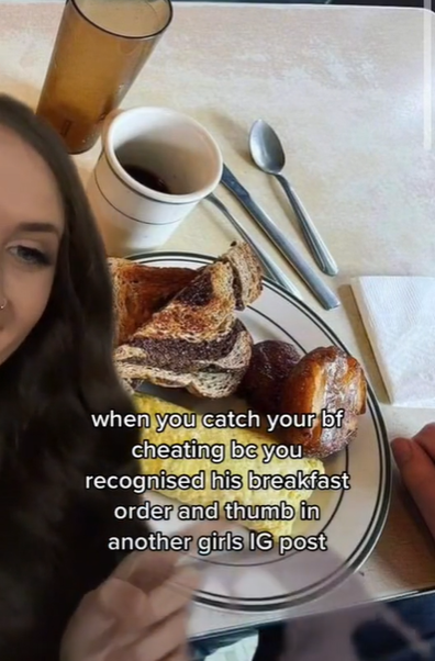 Girlfriend discovers boyfriend cheating breakfast photo on Instagram