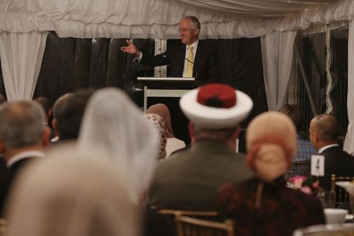 Malcolm Turnbull speaks at the Kirribilli House iftar. (AAP)