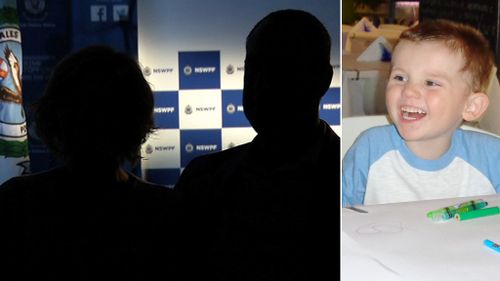 William Tyrrell's parents pictured in a NSW Police interview, and inset, the missing toddler. (Supplied)