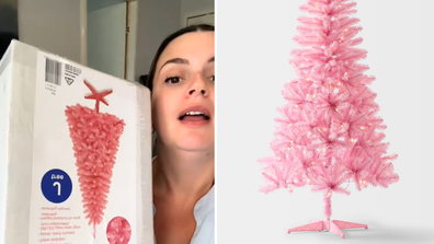 Woman shows off giant pink Kmart Christmas tree hack