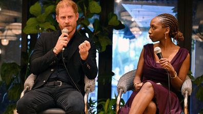 MIAMI BEACH, FLORIDA - APRIL 11: Alix Lebec, Founder & CEO of Lebec, Prince Harry, Duke of Sussex, Co-Founding Patron of Sentebale and Dr. Sophie Chandauka MBE, Chair of Sentebale, Founder and Chair of Nandi Life Sciences speak during the Sentebale Potential is Waiting panel discussion, followed by a seated dinner at Zaytinya of the José Andrés Group at the Ritz Carlton Hotel on April 11, 2024 in Miami Beach, Florida. Alongside the Duke of Sussex, was an intimate group of U.S.-based philanthropi