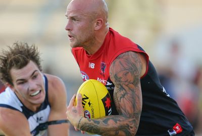 Melbourne onballer Nathan Jones boasts sleeves on both arms. (Getty)