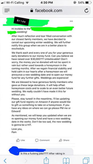 Bride cancels wedding after donations of AU $43,000 reddit thread 3