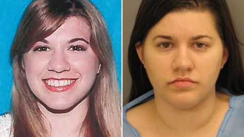 Kimberly Naquin in a school photo, and a mugshot.
