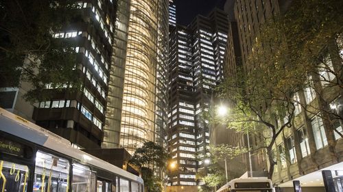 A general view of Bligh Street in Sydney at night on May 31, 2017 in Sydney, Australia.