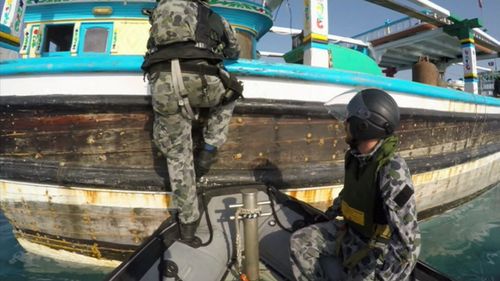 Navy officers boarded rubber duckies and intercepted the vessels on March 3. (Royal Australian Navy)