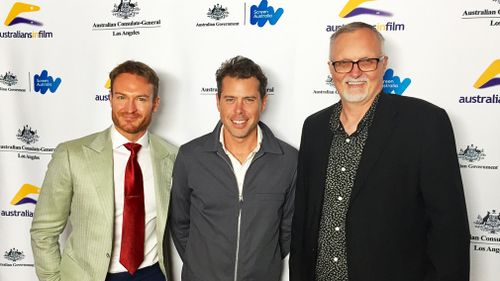 Australia’s 2018 Oscar nominees Josh Lawson, Derin Seale and Lee Smith attended a pre-Oscar party in Los Angeles on Friday hosted by Australian Consul-General in LA Chelsey Martin. (AAP)